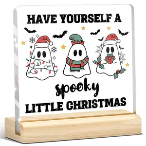 1pc Spooky Christmas Ghost Acrylic Sign, Funny Halloween-Christmas Decor for Desk or Shelf, Ghost Holiday Plaque for Office, Room, or Gift, Home Decor, Christmas Decorations, Desk Decor, Room Accessories, Halloween Decor, Book Decor
