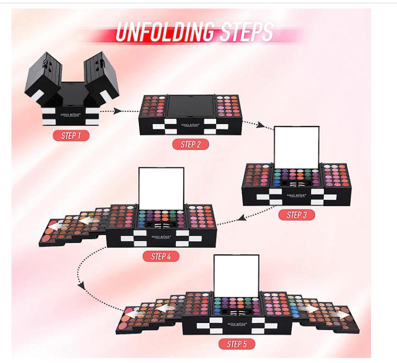 MISS ROSE M 148 Colors Makeup Pallet,Professional Makeup Kit for Women Full Kit,All in One Makeup Sets for Women&Beginner,include Eyeshadow,Lipstick,Eyeliner,Concealer,makeup brush(045 Set-Black)