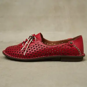 Jabin Leather Red Women`s Summer Casual Moccasins