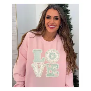 FAUX LOVE Stacked Patchwork Letters, Shabby Chic Floral, Valentine’s Day (NOT Real Fabric Patches)Sweatshirt