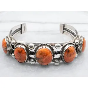 Men's Native American Coral Cabochon Cuff Bracelet