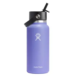 Hydro Flask 32 oz Wide Mouth Insulated Stainless Steel Reusable Water Bottle, Leakproof Flex Straw Lid, Portable Vacuum Flask with Insulation - Lupine (Model HDF-W32BFS474), Water Bottles