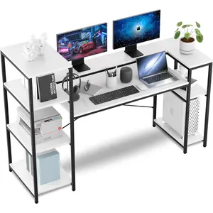 63-Inch Computer Desk with Printer Shelf, Teen Desk, Home Office Desk with Monitor Stand and Bookshelf for Study, Writing, PC Work, Gaming