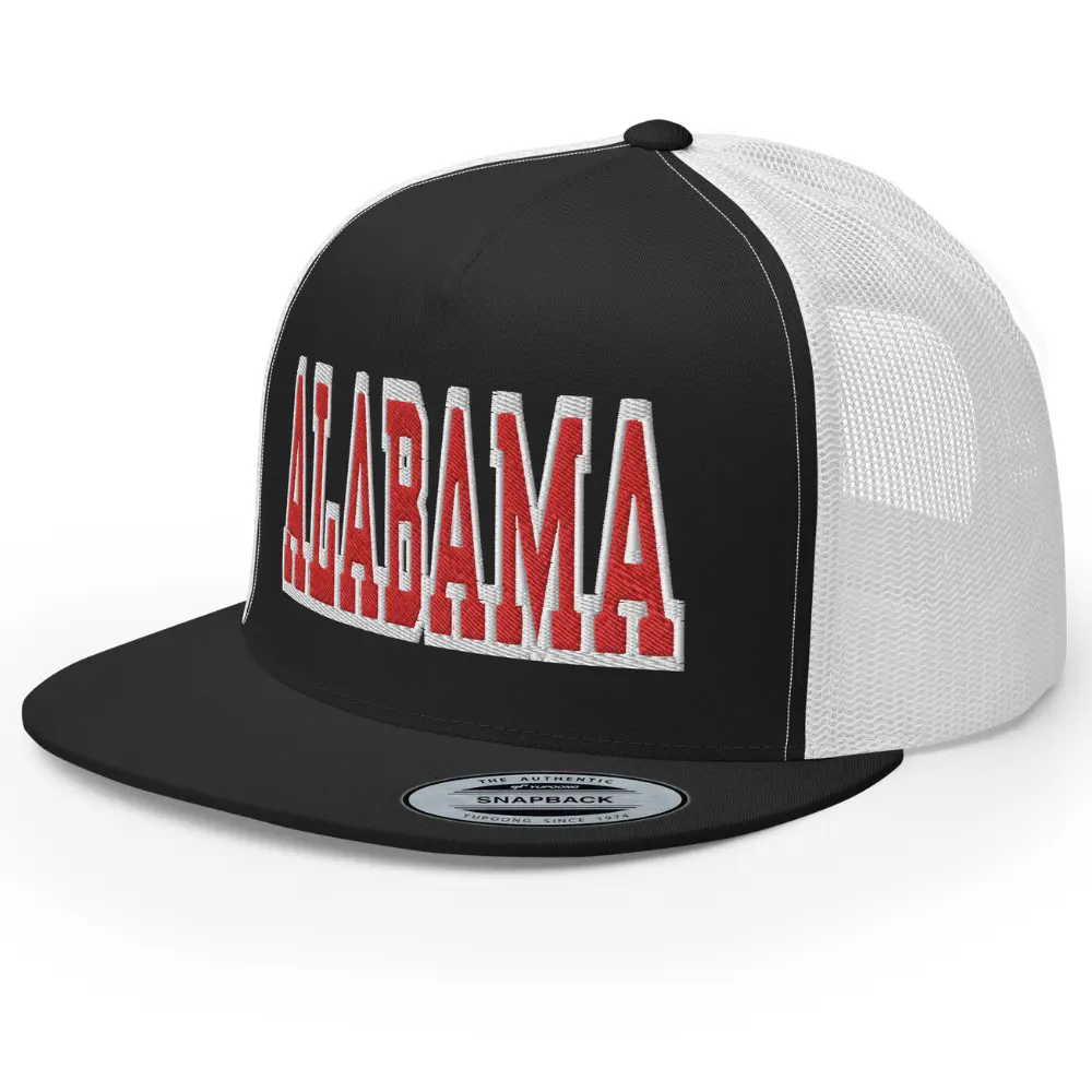 RIVEMUG NG Alabama Embroidered Flat Bill Trucker Hat High Crown Adjustable AL State Cap