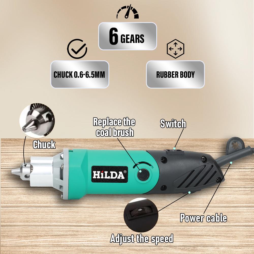 HILDA 500W Rotary Tool Kit 6 Variable Speed 176pcs Accessories Set for Crafting Projects DIY Creations 35000 RPM Max Power Motor