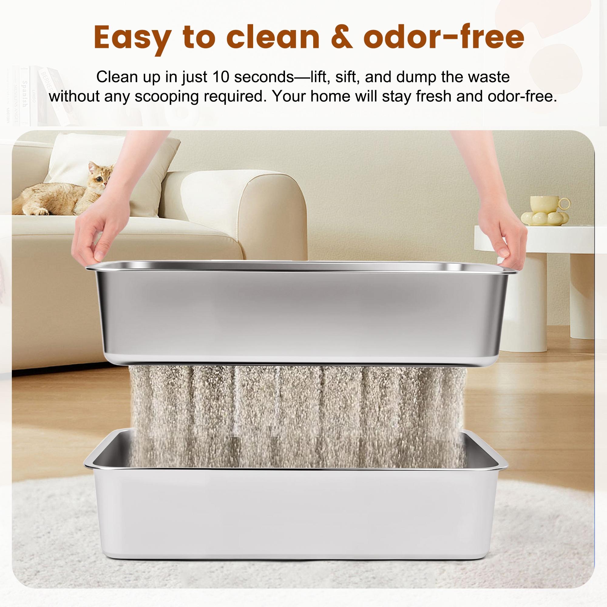 Topyangs XL Sifting Litter Box ,Stainless Steel Sifting Box, Easy to Clean Catbox with High Sides, ,Litterbox Topyangs XL Sifting Litter Box ,Stainless Steel Sifting Box, Easy to Clean Catbox with High Sides, ,Litterbox