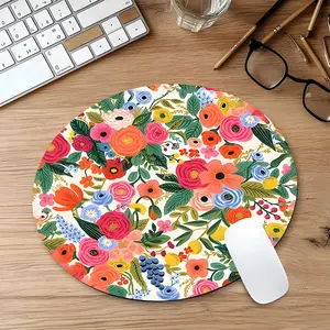 Floral Pattern Mouse Pad, Round Mouse Pad with Non-slip Rubber Base, Decorative Mouse Mat for Gaming & Office