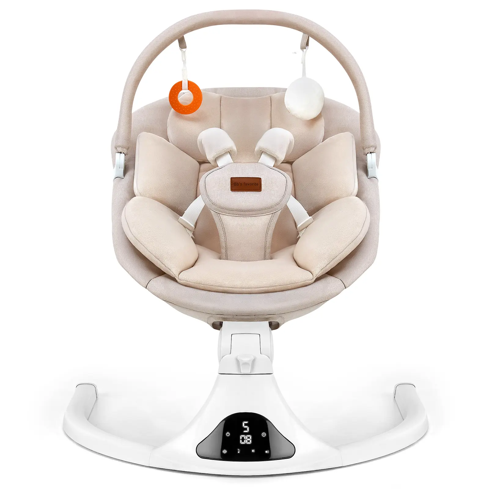 Unisex Electric Adjustable Swing Set for Newborns - 3 Swing Seat Positions, 5 Speeds, Bluetooth Music Speaker, Remote Control, Plain Fabric, Safety Harness, Indoor Use, Indoor/Outdoor