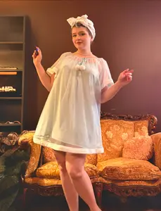 Blue 1940s Ruffle Sleeve Plush Trim Tulle Nightgown Sleepwear Womenswear