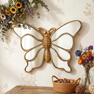 European Vintage Resin Butterfly Wall Hanging, Mirror Surface Decor, Interior Wall Decor, Insect Lover Collectible, Home Hotel Party Decoration