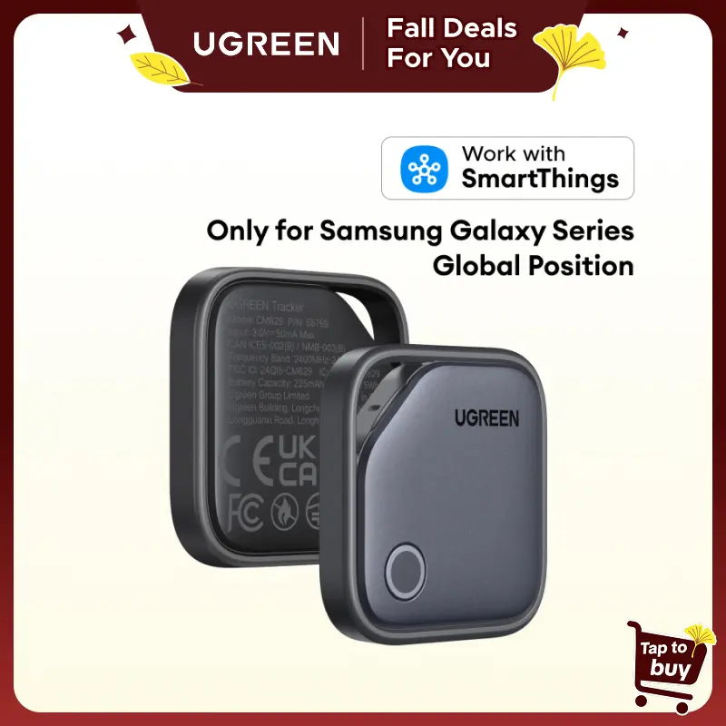 UGREEN FineTrack S Black-2pack Keychain Tracker - Anti Lost Wireless Item Finder Smart Tag, Samsung SmartThings App Compatible (Galaxy Series Only), 550-Day Replaceable Battery for Keys, Luggage
