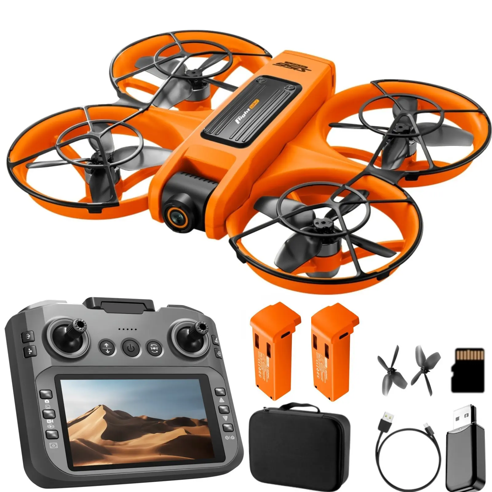 Beginner FPV Camera Drone with 4.92" Screen Controller, Brushless Motor, Optical Flow Hover, Adjustable Camera, 360° Propeller Guard, 1-Key Takeoff/Landing, LED Lights, 2 Batteries, Headless Mode Foldable Mini HD Robotic Arm Flute Smooth Tones