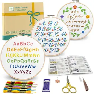 3 Sets Alphabet Letter Practice Embroidery Kit for Beginners Adults , Learn to Embroider Kit Adult Beginners
