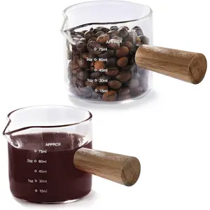 2 Pack Measuring Cups, Espresso Shot Glass with  Handle, Clear Glass with  Scale, Espresso Accessories with Double Spouts, 2.5 OZ /75 ML