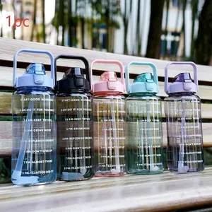 Reusable Hard Plastic Portable Water Bottle Drinkware with Lid and Straw, 2000ML Eco-Friendly Alternative, Ideal for School, Travel, Sports, Coffee, Parties