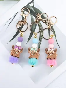 Boho Style Mini Beaded Keychain, Macaron Color Floral Pattern Card Holder, Cute Farmhouse Design, Perfect Gift for Friends and Family, Round