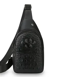 Crocodile Pattern Shoulder Bag for Middle Aged Men, Business Casual Lightweight Soft Chest Bag, Dual Layer Large Capacity Backpack, Versatile Shoulder Bag, Stylish Crossbody