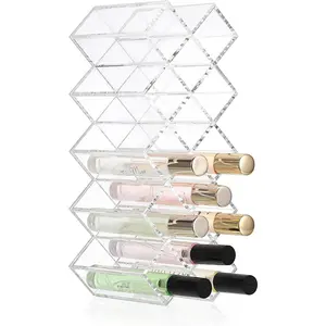 Rollerball Perfume Organizer, 14 Spaces Clear Acrylic Perfume Holder Beauty Scent Holder, Stackable Makeup Lipgloss Lipstick Display Case Lip Gloss Stand