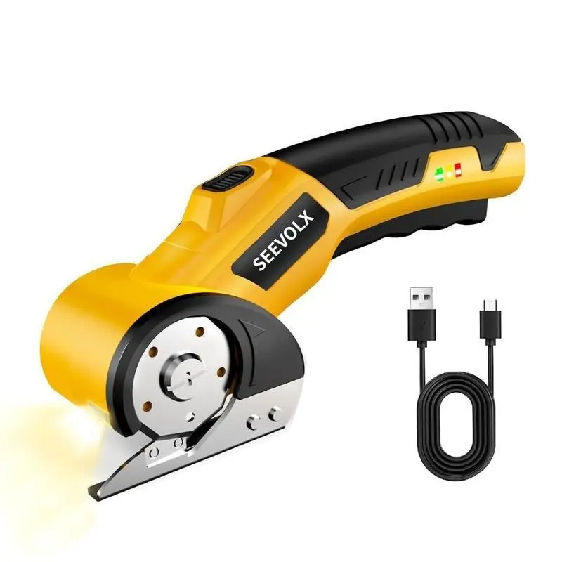 SEEVOLX 4V Brushless Cordless Electric Scissors, Heavy Duty Power Shears with Safety Lock, LED Light, Batteries & Less Hand Fatigue Design, Rechargeable Cutting Tool for Paper, DIY Home Decor Projects, Cardboard