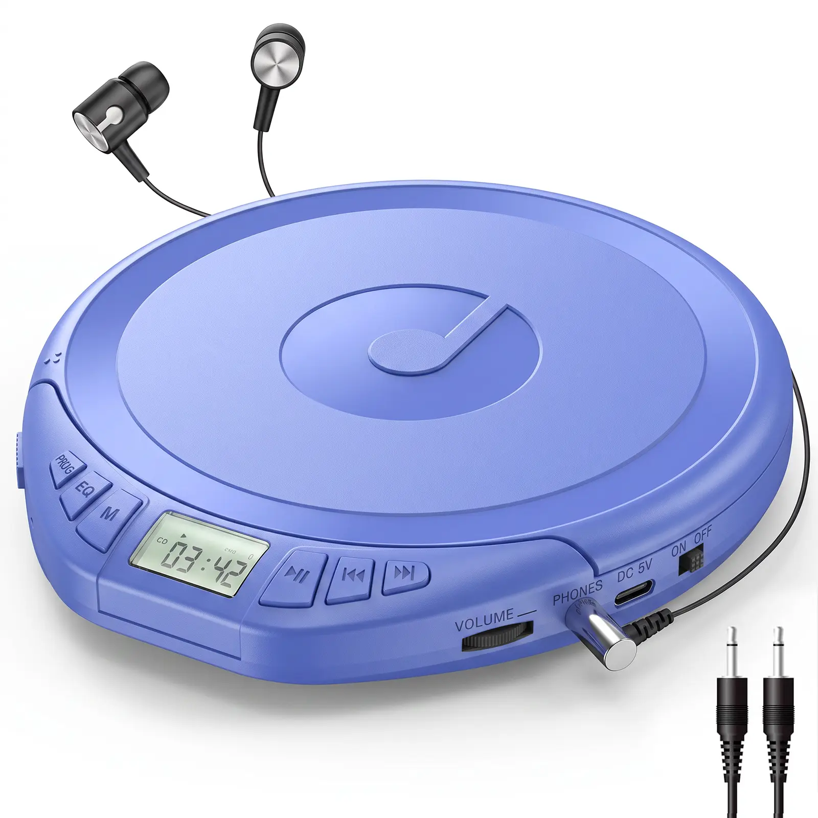 Kegaudio Mini Portable Slim CD Player - Hi-Fi Sound, Anti-Shock, LCD Display, Multiple Modes, Memory Function, Portable CD Player with Headphones, LR6 Batteries for Music Lovers (Home, On-the-Go) - Classic Black, Digital, Multi-Format Playback