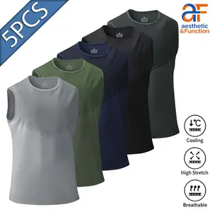 5PCS Bundle Men's Athletic Tanks |   Cooling Breathable High Stretch Stripe Panel Casual Tops