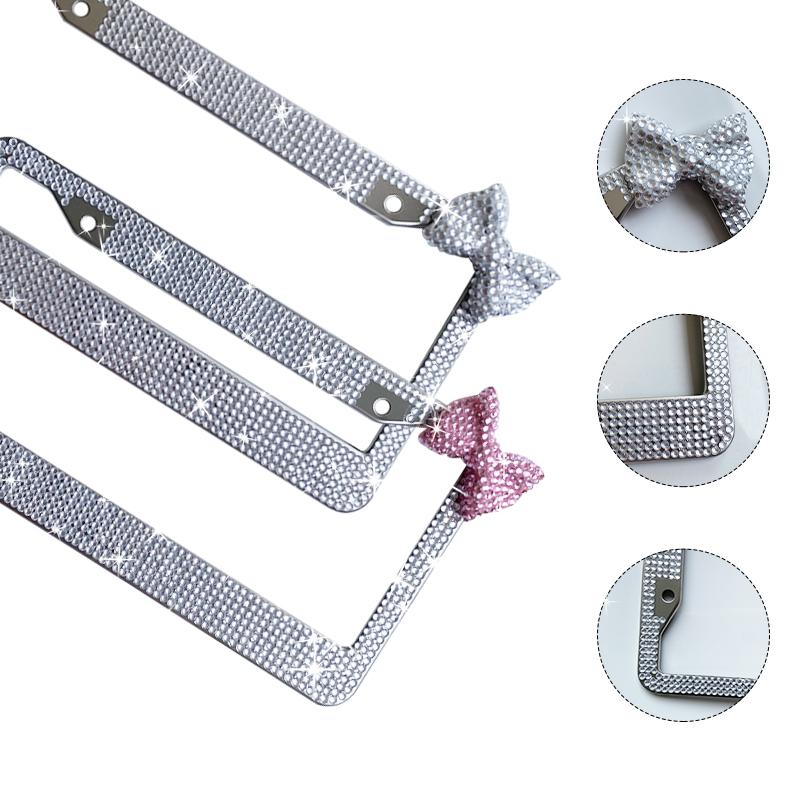 Rhinestone Bow License Plate Frame - 1 pcs!  Fun car accessories & essentials for women. Affordable & stylish multi-color. c