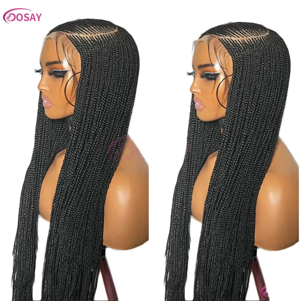 36" Cornrow Side Part Braided Wig 613 Blonde Handmade Lightweight Comfortable Daily Wear Full Lace Wig Premium synthetic lace wig