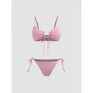 Cider Solid O-Ring Front Tied Bikini Set