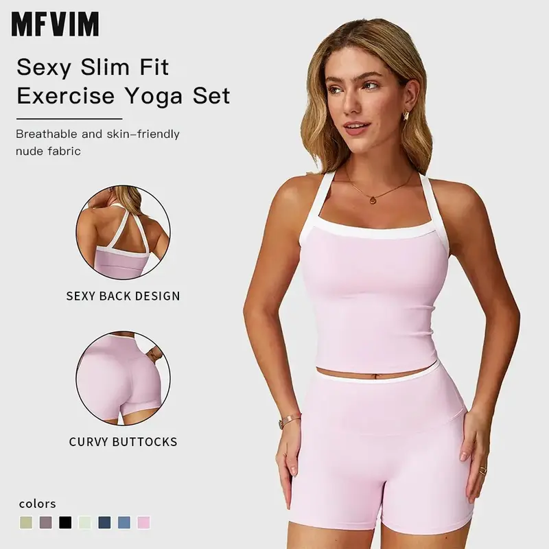 MFVIM Women's 2-Piece Workout Set - Quick-Drying Mesh Sportswear, High-Waisted Hip-Lifting Shorts & Tank Top, Gym Yoga Fitness Apparel, Matching Travel Camping Essentials, 2 Piece Sets, Workout Sets Women