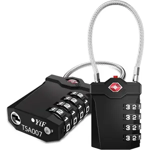 TSA Approved Locks for Luggage, Cable Locks with White Number, 4 Digit Combination Locks with Inspection Indicator for Suitcase, Backpack, Baggage, Code Padlocks for Locker (2 Pack, Black)