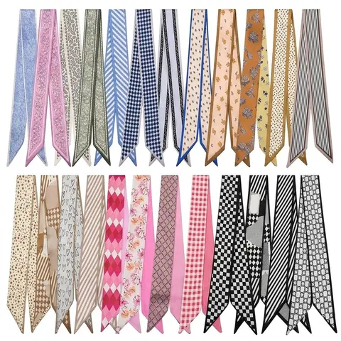 Women's 24-Count Fade-Proof Silk-Smooth Silk-Like Drape Multifunctional Accessories Set - 38.6in Long, 2.7in Wide Neck Wraps, Floral Embroidered Scarf, Hair Accessories, Polka Dot Prints, Bag Accents, Casual Daily Use, All Seasons, Women's Gifts