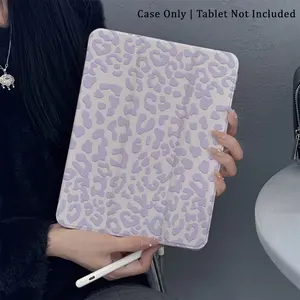 Stylish purple leopard print design, with adjustable stand and pencil holder , foldable non-slip TPU protective case, suitable for Samsung, iPad mini, iPad Air, iPad Pro/iPad 10th generation, 11th generation and other iPad models.