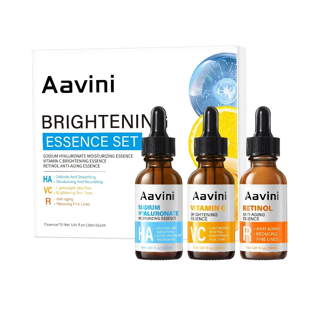 3 Piece Facial Serum Set Hyaluronic Acid Vitamin C Retinol Face Care Essence 30ml Each