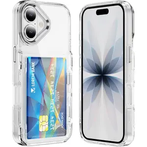 Compatible for iPhone 17/16/15/14 Plus/13/12 Pro Max/11 Clear Phone Case Flip Wallet,with Credit Card Slot Holder, TPU + PC Slim Silicone Kickstand Shockproof Protective Phone Cases for iPhone 17 Pro Max