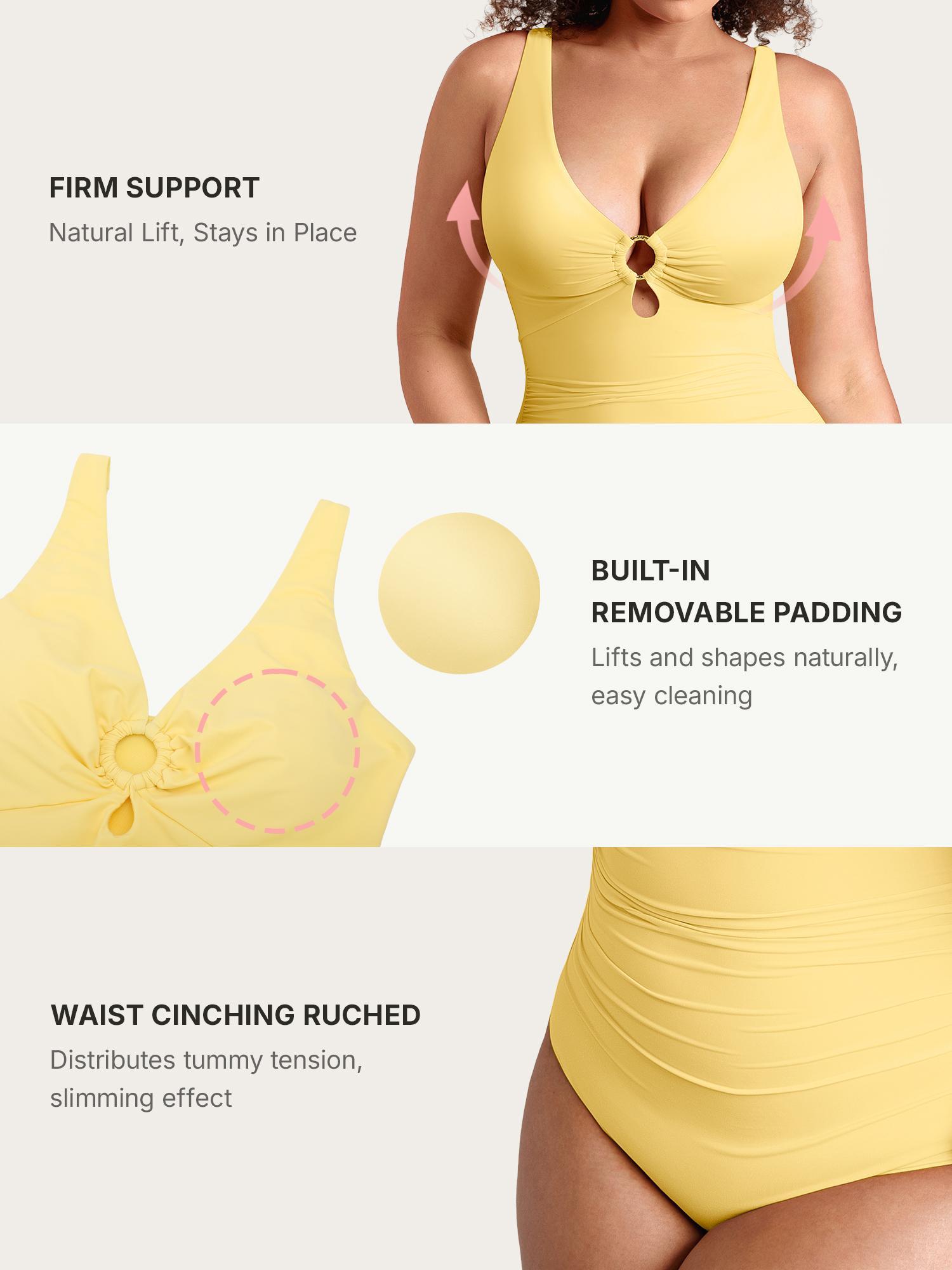 FeelinGirl #Live1 One Piece Swimsuit Womenwear Plus Size Plain Color High Cut with Removable Pads Summer New Arrivals SpringStatements