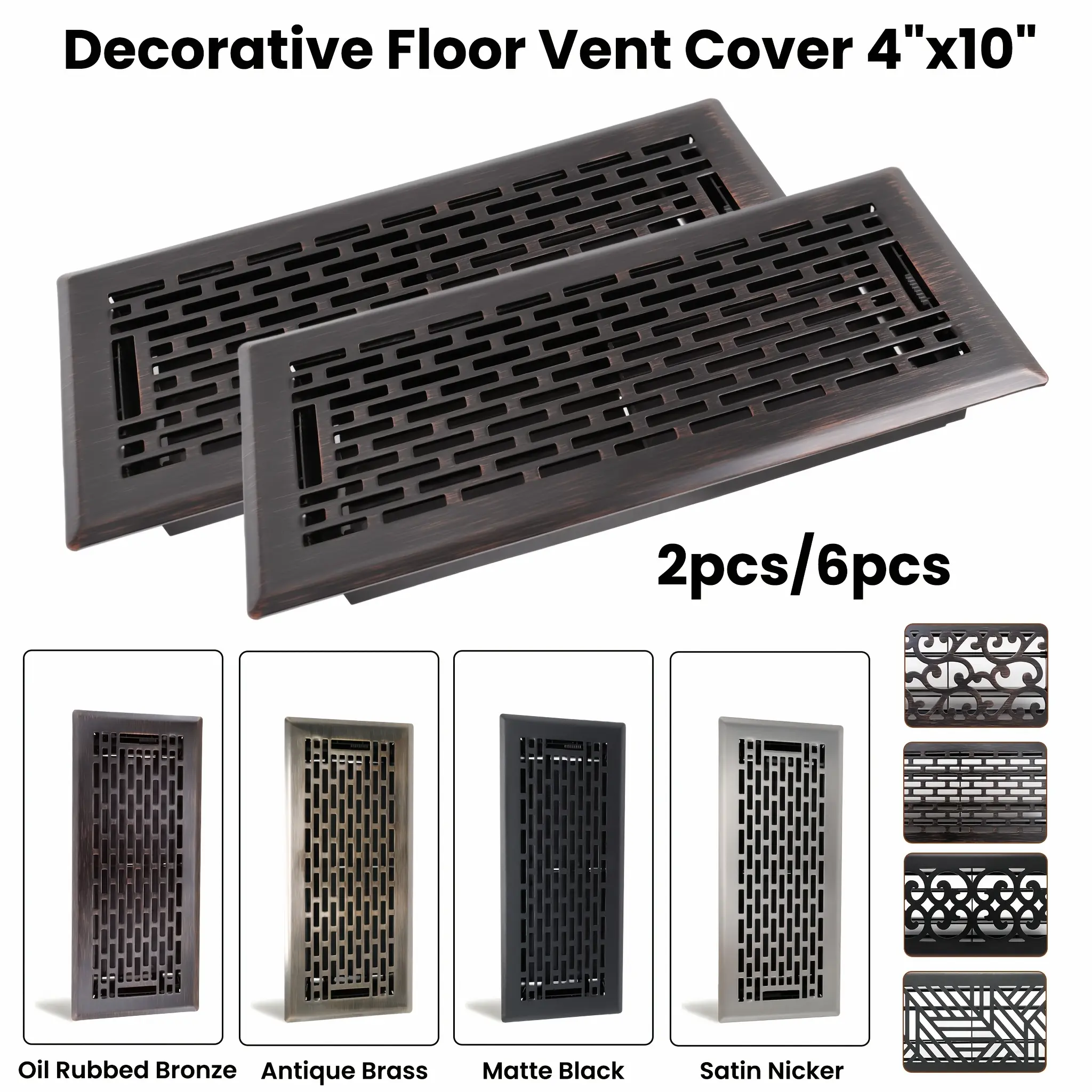 4x10 Air Floor Vent Register Cover, Heavy Duty Walkable Steel Floor Register, Adjustable Air Flow Decorative Floor Vent Cover For Home, 2pcs/6pcs Available, Multi Colors & Patterns