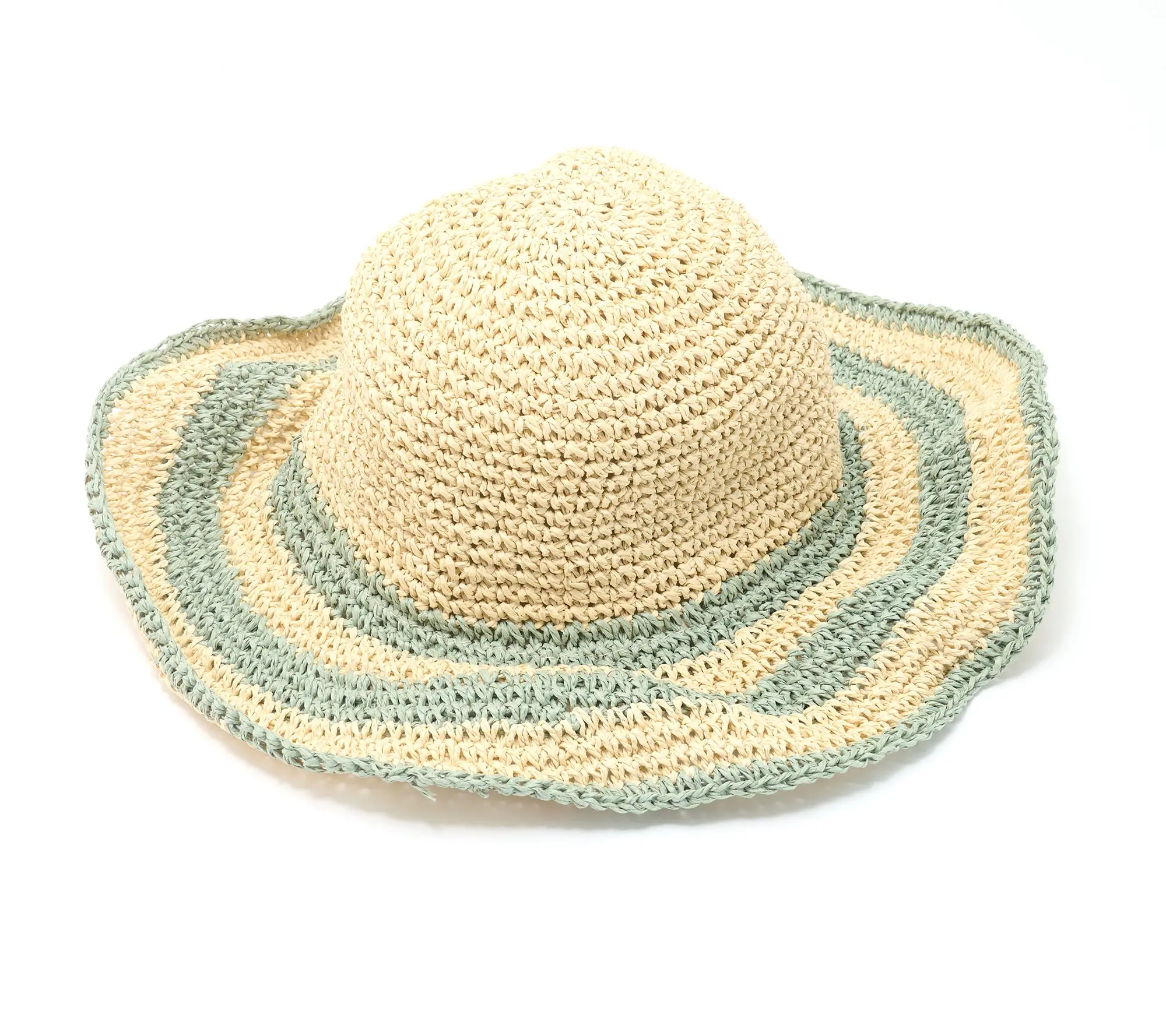 Sprigs Crochet Sun Hat with Striped Brim