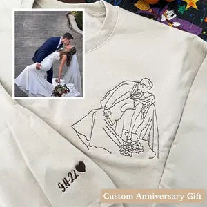 Custom Embroidered Portrait From Your Photo Personalized Outline Photo Sweatshirt Custom Portrait Sweatshirt Wedding Gift