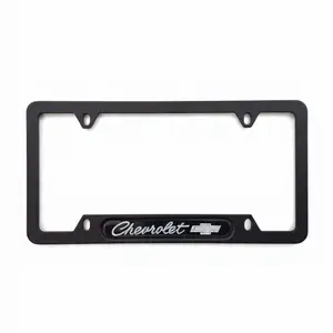Classic Bowtie Script Black Stainless Steel License Plate Frame | 3D Domed Truck Muscle Car Gift