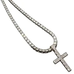 Cross-shaped studded 24in necklace