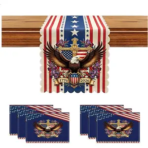 YOPINCO 7PCS 4th of July Table Runners Patriotic Memorial Day Kitchen Dining Table Runner Centerpiece Decor 250 America Anniversary Fourth of July Home Party Accessories