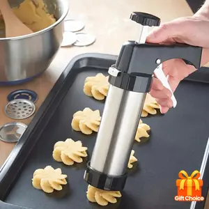 22pcs Cookie Press Extruder, Cream Piping Gun, Piping Tips, Baking Tools, 13pcs Flower-shaped Discs + 8pcs Piping Tips + 1pc Press Gun, Halloween, Christmas, Valentine's Day Baking Kitchen Tools, Manual Operation, Comes with Gift Box Packaging