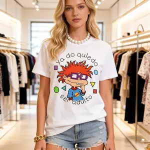 Women's Plus Size Vintage Crewneck Graphic Tee - Chuckie Rugrats "Ya No Quiero Ser Adulto" Oversized Cotton Fabric Top, Soft Breathable Casual 90s Nostalgia Womenswear tiktokshopspringglowup