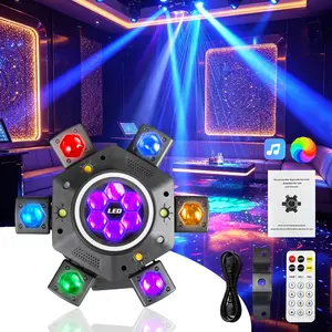 6-Eye 6-Arm RGBW Moving Head DJ Party Light, 150W Stage Light with Red & Green Laser, White & Gold Strobe, Sound Active, Remote Control & DMX512 for Home, Bar, KTV, Club and Events