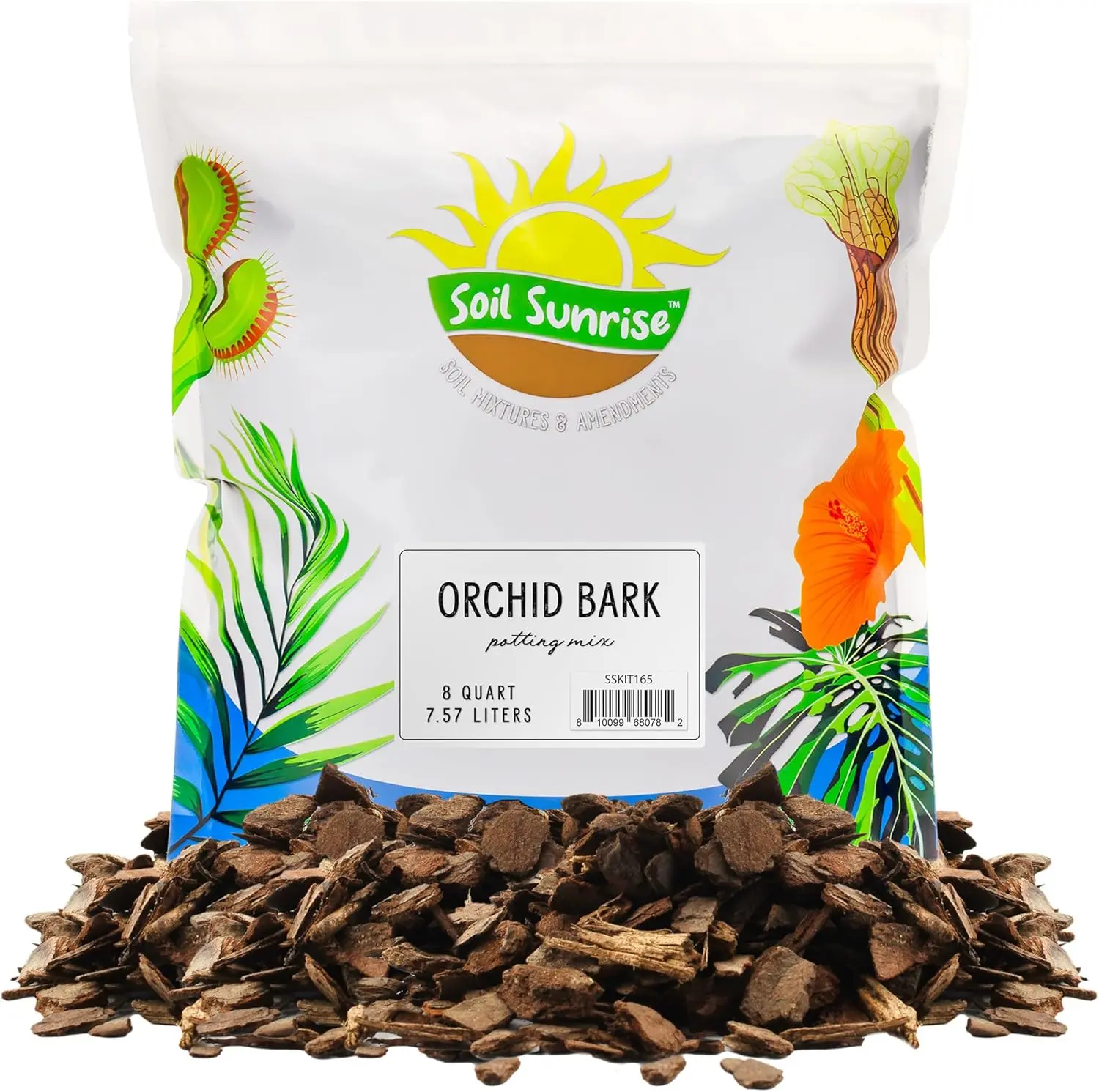 Soil Sunrise 100% Organic Orchid Potting Bark (8 Quarts) All-Natural USA-Sourced Pine Bark Orchid Mix Additive