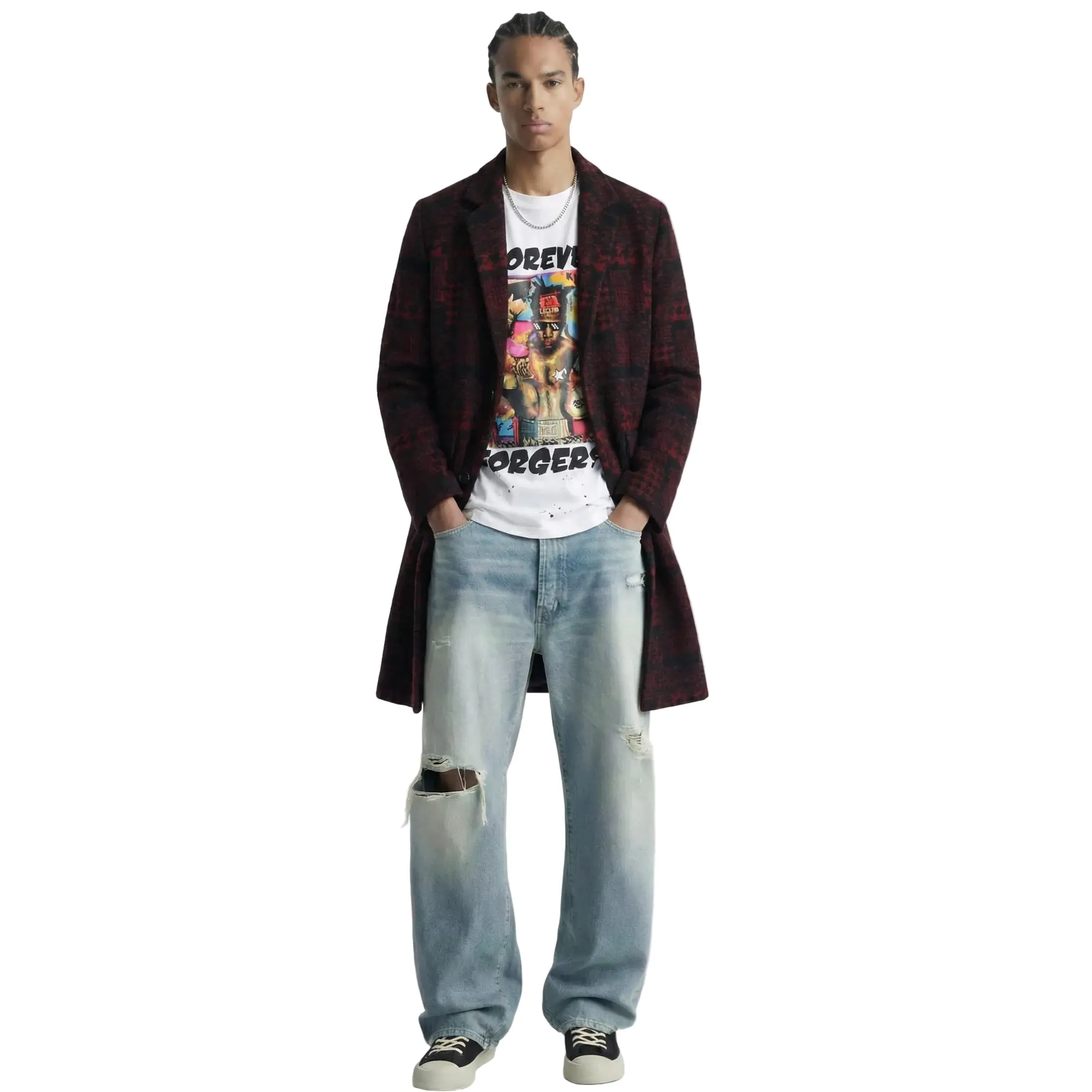 Kearny black and burgundy houndstooth pattern Wool Coat Jacket