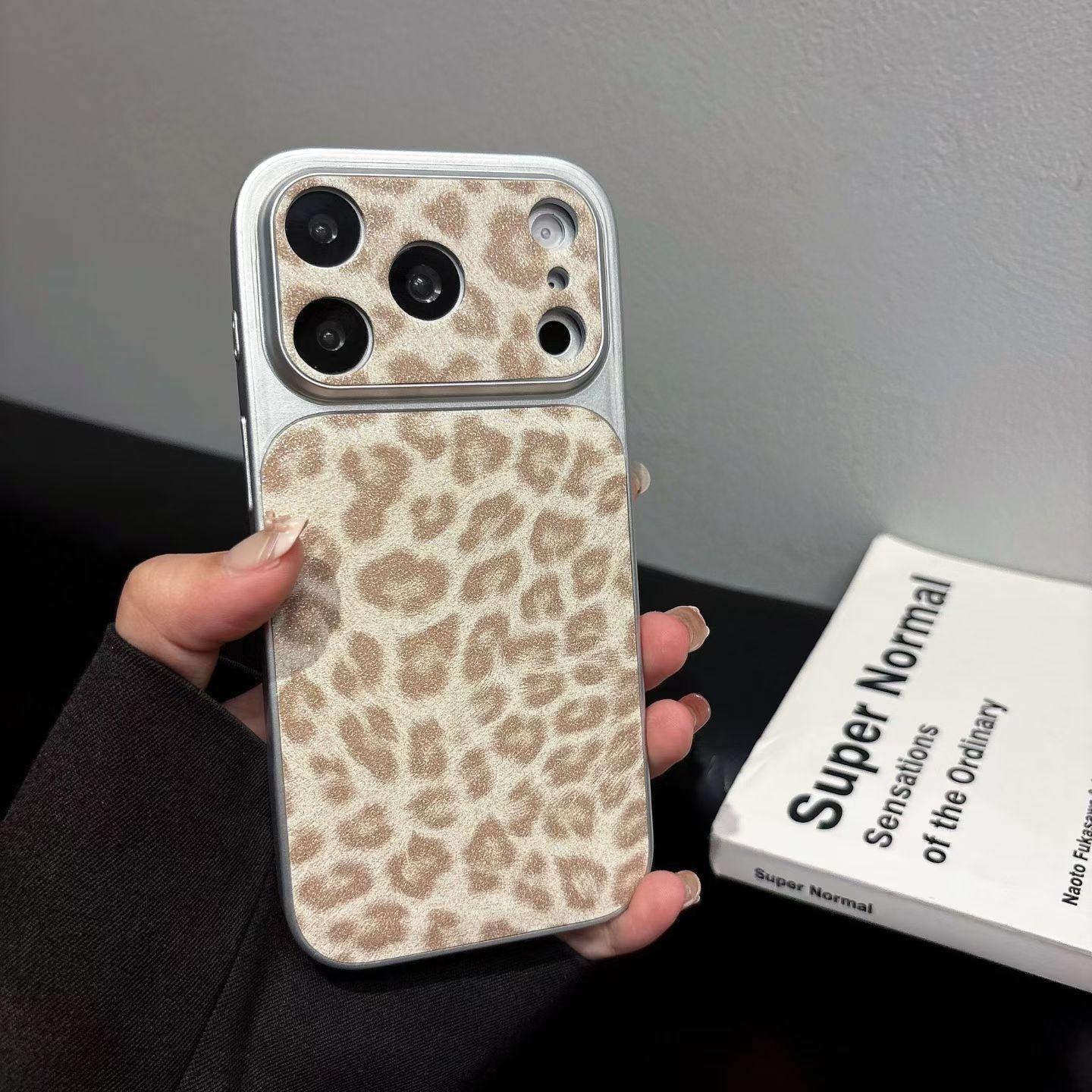 （Case & Nova.） Luxury Leopard Print Glitter Phone Case with Large Lens Window, Compatible with iPhone 17 Pro Max, 16, 15, 14, 13, 12, Shockproof Protective Cover junk