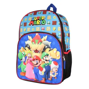 Super Mario Backpack Bowser Luigi Princess Peach Yoshi 16" Kids Bag School Travel Backpack With Quilted Front Design