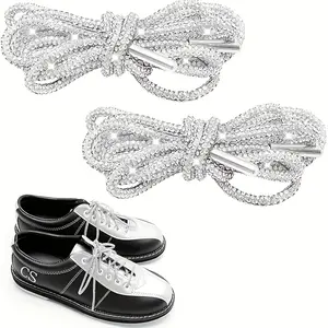 2PCS Glitter Rhinestone Shoelaces Hoodie Strings,Sparkly Crystal Round Drawstring Replacement Ropes for Sneakers,Sweatpants,Bags,Jackets and Bling Accessories(White)