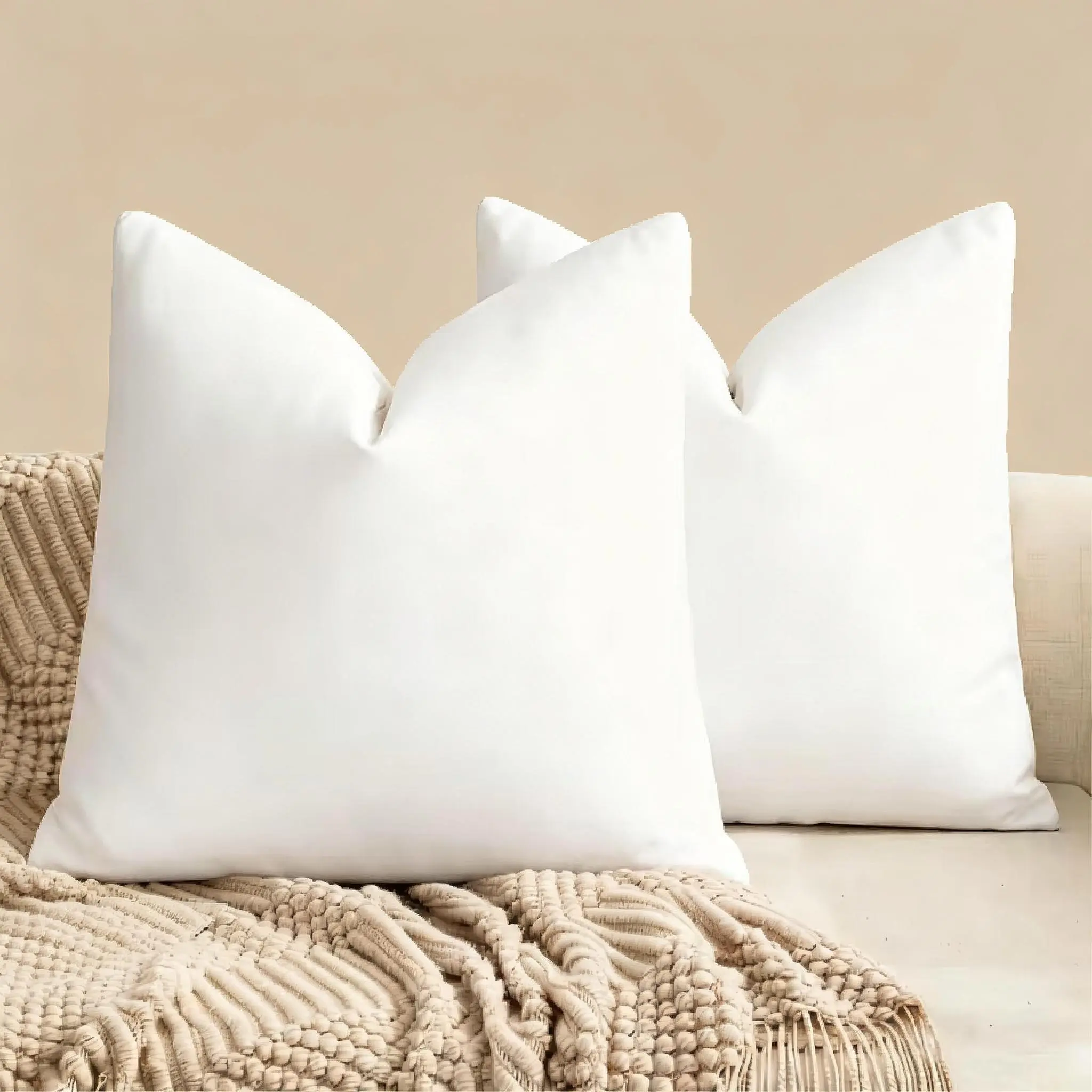 AzulHome 18x18 in Cotton Flat Weave Polyester Pillow Inserts (Pack of 2, White) - Breathable, Durable, Machine Washable, Scratch Resistant, All-Seasons Indoor/Outdoors Cushion Stuffers for Sofa, Garden Bench, 18X18 Inches